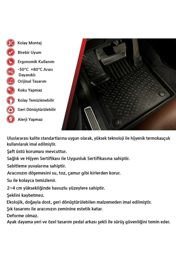 Rizline  Nissan Qashqai 2022 Sonrası 3d Havuzlu Paspas Siyah