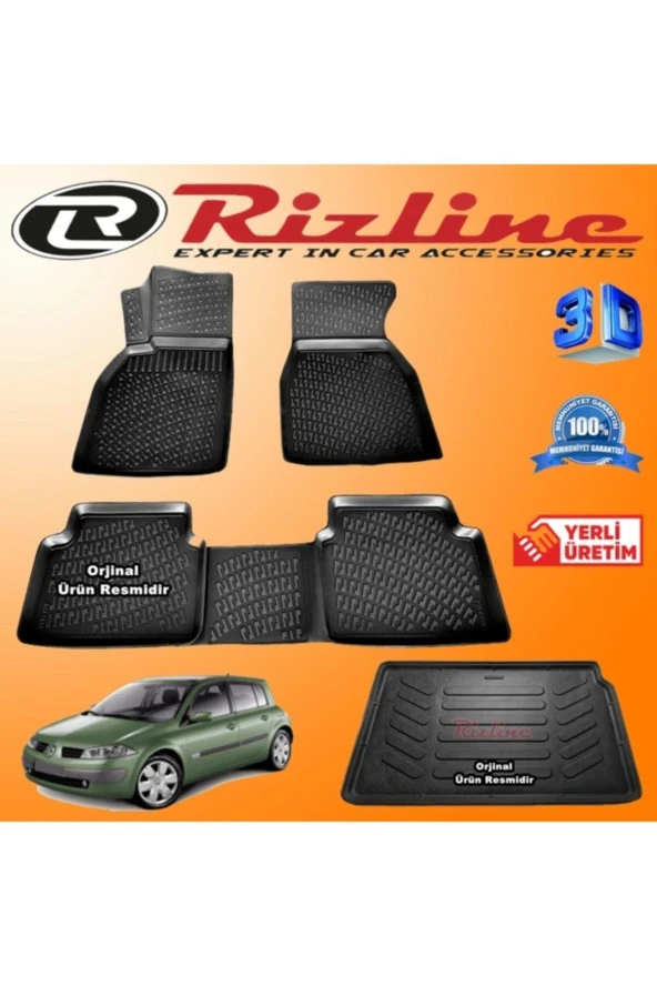 Rizline  Renault Megane 2 3d Paspas + 3d Bagaj Havuzu Hb 2004-2010 Arası Siyah Set