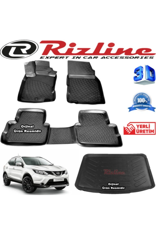 Rizline  Nissan Qashqai 3d Paspas + 3d Visia Bagaj Havuzu 2014-2020 Arası Siyah Set