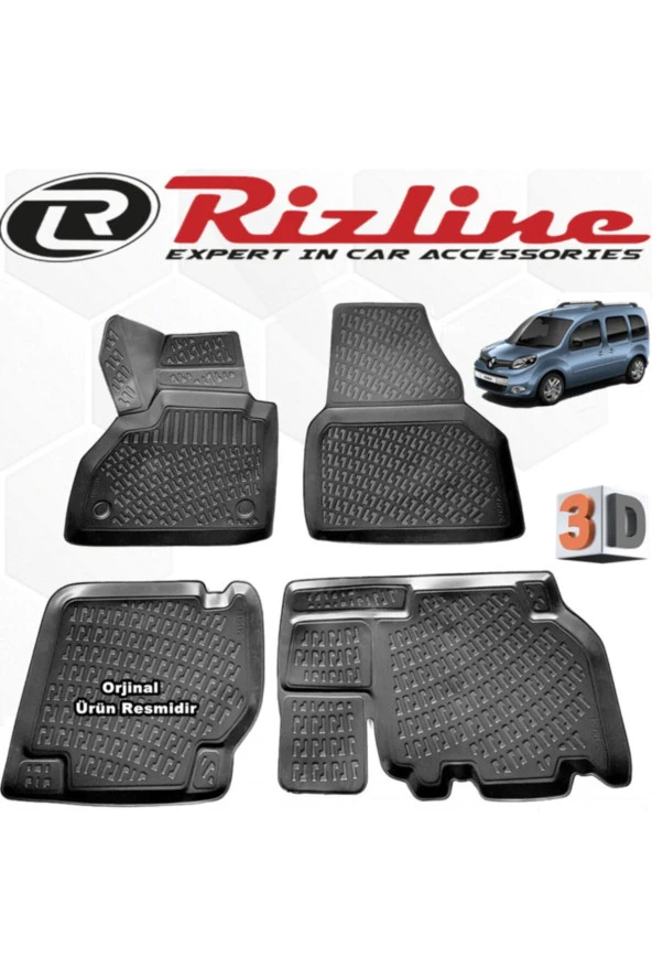 Rizline  Renault Kangoo 2 3d Paspas Havuzlu 2015 - 2020 Arası Siyah 4 Parça Set