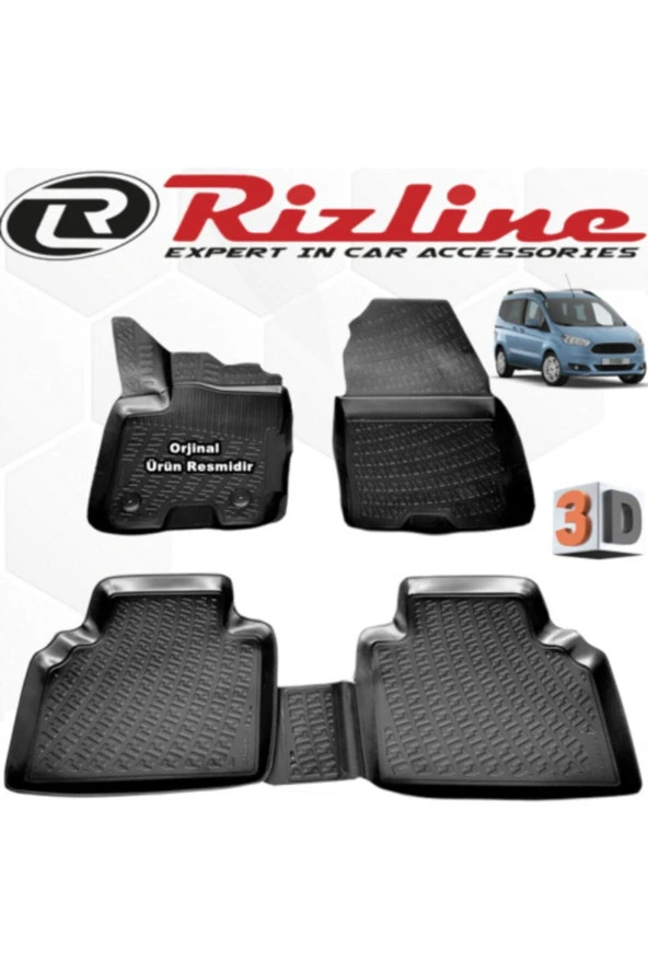 Rizline  Ford Courier 3d Paspas Havuzlu 2014 - 2020 Arası Siyah 4 Parça Set