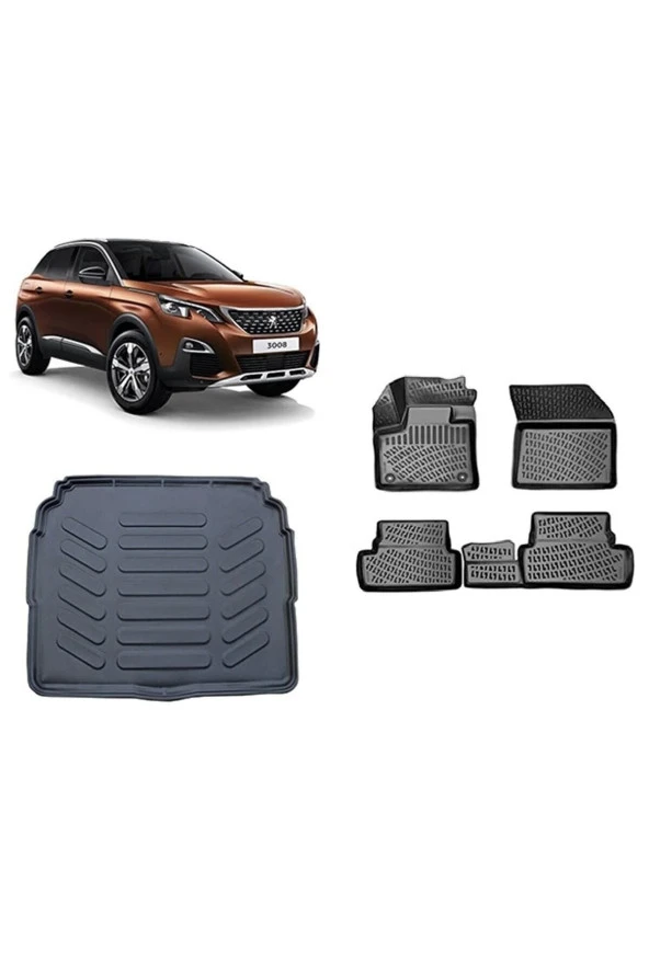 Rizline  Peugeot 3008 3d Paspas 3d Alt Bagaj Havuzu 2016-2020 Arası Siyah Set ürün görseli 1