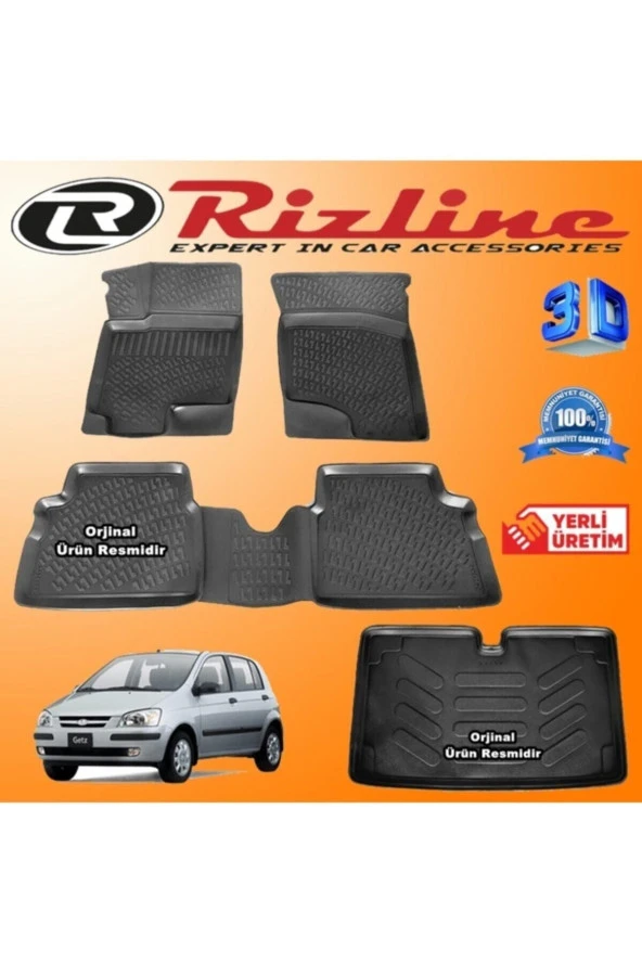 Rizline  Hyundai Getz 3d Paspas + 3d Bagaj Havuzu 2002-2011 Arası Siyah Set