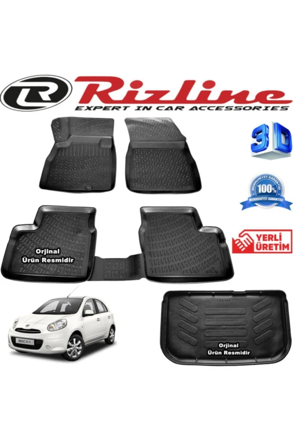 Rizline  Nissan Micra 3d Paspas + 3d Bagaj Havuzu 2011 - 2016 Arası Siyah Set