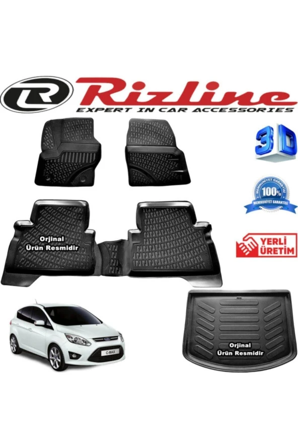 Rizline  Ford C-max 3d Paspas + 3d Bagaj Havuzu 2011-2015 Arası Siyah Set