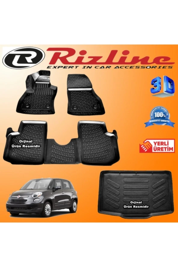 Rizline  Fiat 500l 3d Paspas + 3d Bagaj Havuzu 2013-2018 Arası Siyah Set