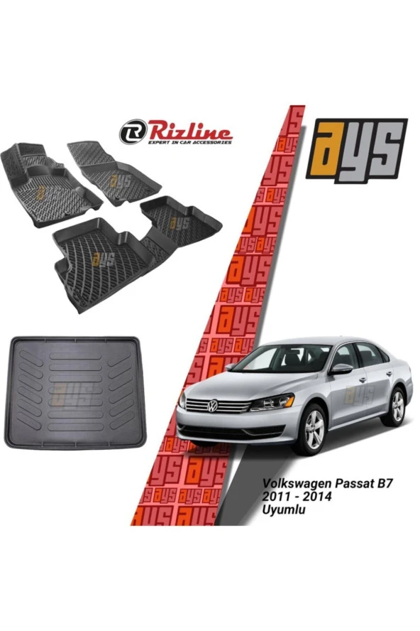 Rizline  Volkswagen Passat B7 2011-2014 3d Havuzlu Paspas + Bagaj Havuzu