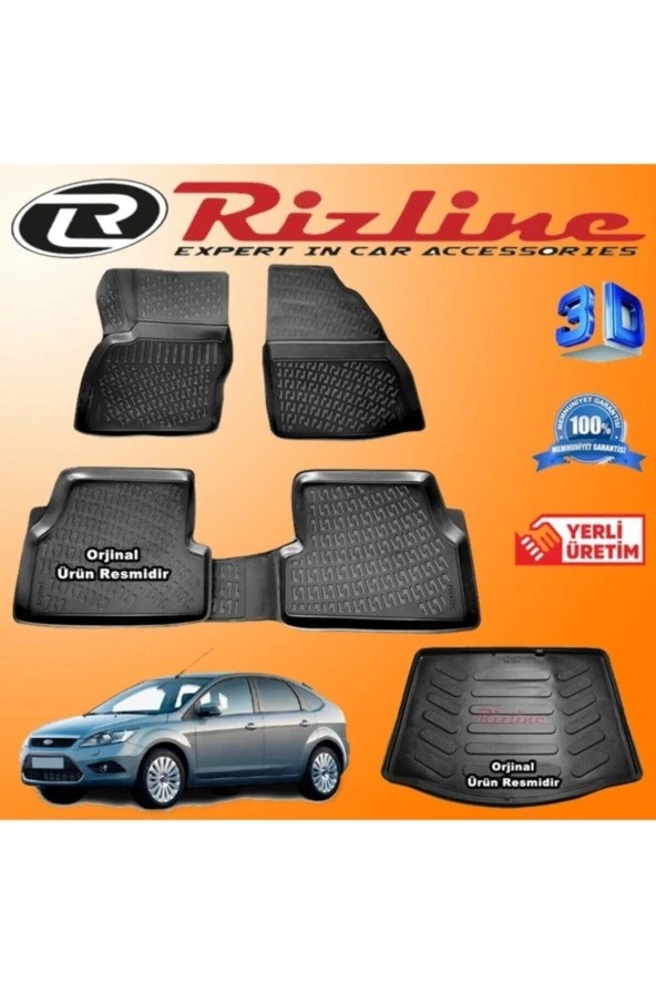 Rizline  Ford Focus 2 3d Paspas + 3d Bagaj Havuzu Hb 2005-2011 Arası Siyah Set ürün görseli 1