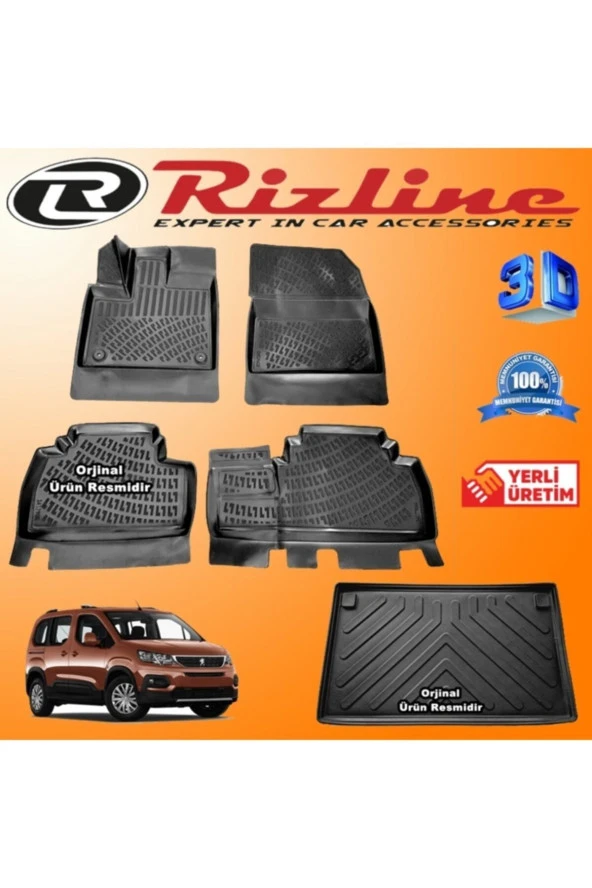 Rizline  Peugeot Rifter 3d Paspas + 3d Bagaj Havuzu 2019 Sonrası Siyah Set