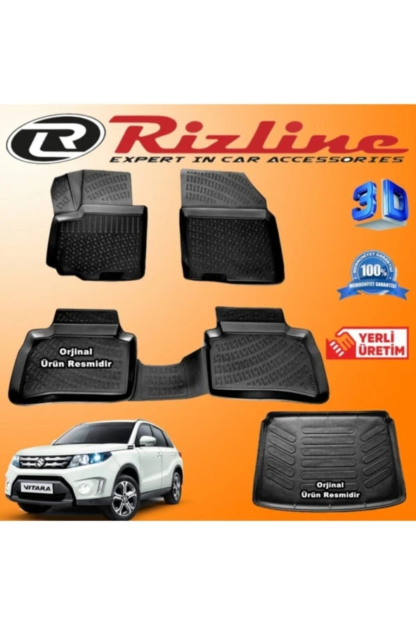Rizline  Suzuki Vitara 3d Paspas + 3d Bagaj Havuzu 2015 - 2020 Arası Siyah Set