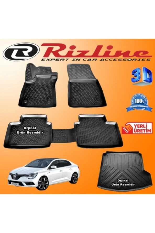 Rizline  Megane 4 Touch 3d Paspas + 3d Bagaj Havuzu Sedan 2019 Sonrası Siyah Set