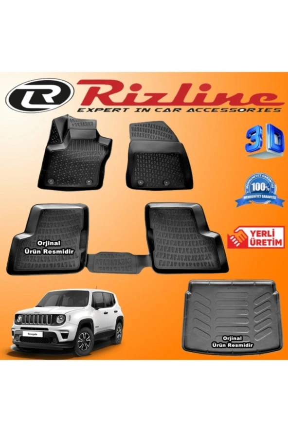 Rizline  Jeep Renegade 3d Paspas + 3d Bagaj Havuzu 2015-2020 Arası Siyah Set