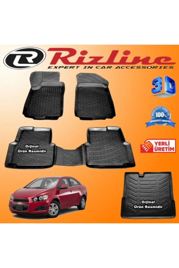 Rizline  Chevrolet Aveo 3d Paspas + 3d Bagaj Havuzu Sedan 2011 Sonrası Siyah Set