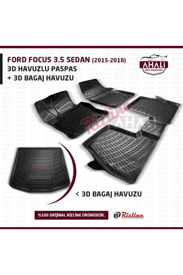 Rizline  Ford Focus 3.5 2015-2018 3d Havuzlu Paspas Ve Bagaj Havuz