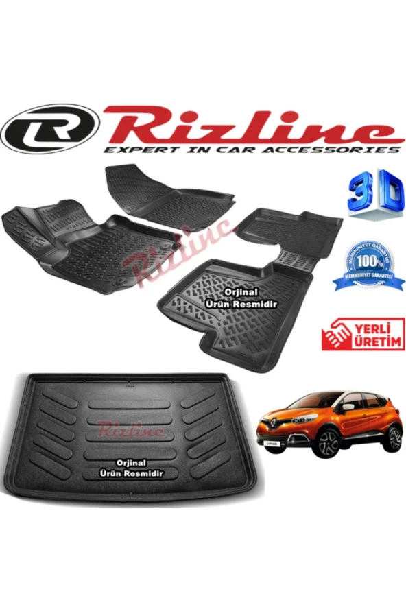 Rizline RENAULT CAPTUR  3D Paspas +  3D Bagaj Havuzu 2013 - 2018 Arası Siyah SET