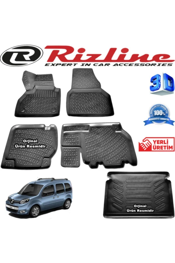 Rizline  Renault Kangoo 2 3d Paspas + 3d Bagaj Havuzu 2015-2020 Arası Siyah Set