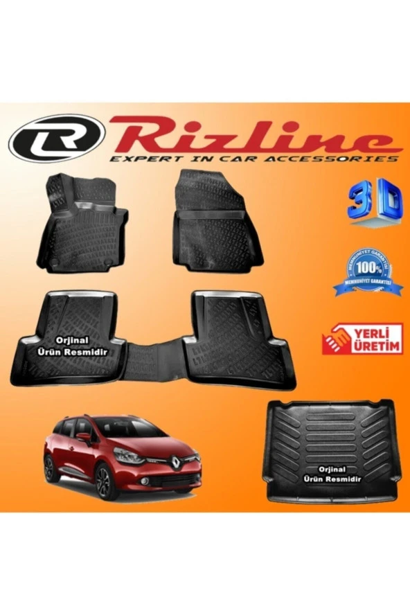 Rizline  Renault Clio 4 3d Paspas + 3d Bagaj Havuzu Stw 2013-2019 Arası Siyah Set ürün görseli