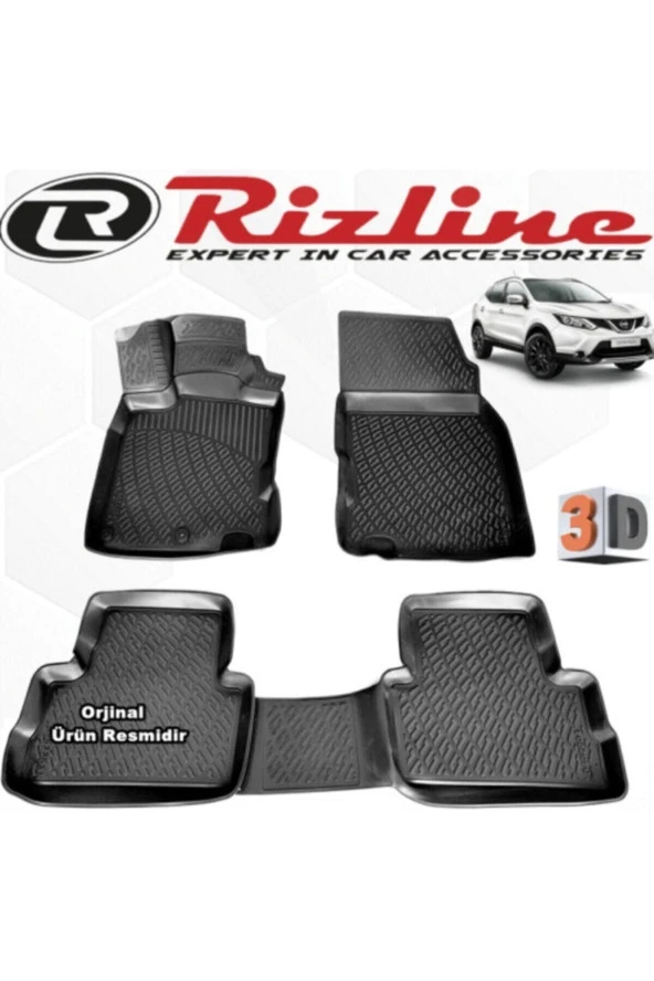 Rizline  Nissan Qashqai 3d Paspas Havuzlu 2014 - 2020 Arası Siyah 4 Parça Set