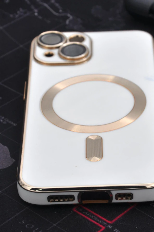 iPhone 13 Uyumlu MagSafe Özellikli Lens Korumalı Renkli Kılıf Krem - Resim 6
