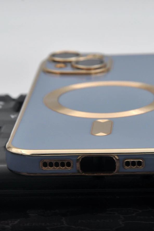 iPhone 14 Uyumlu MagSafe Özellikli Lens Korumalı Renkli Kılıf Mavi - Resim 7