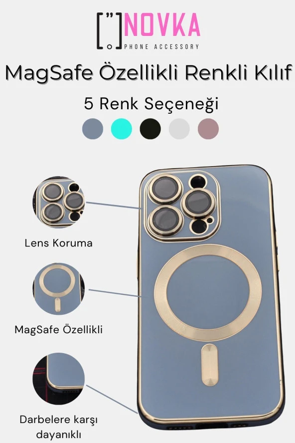 iPhone 14 Plus Uyumlu MagSafe Özellikli Lens Korumalı Renkli Kılıf Siyah - Resim 5
