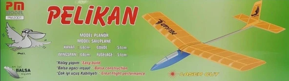 Pelikan Planör Pm Model Çubuk Gövdeli Demonte Serbest Uçuş Modeli