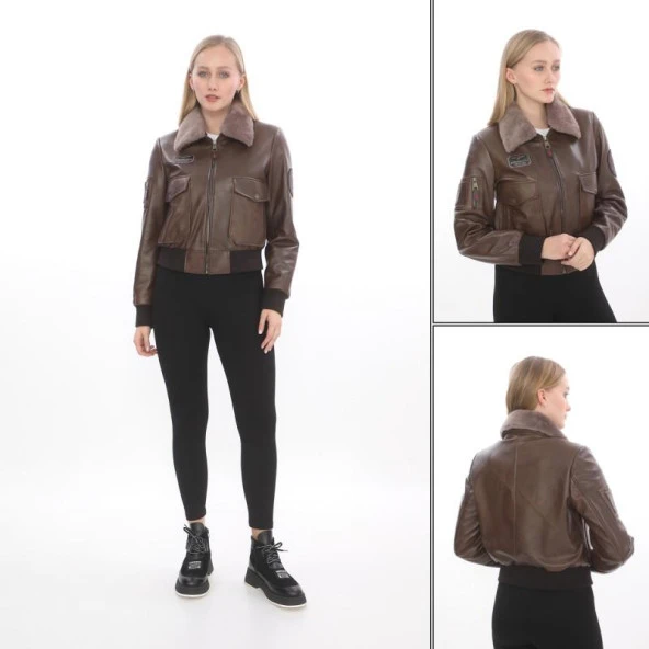 CAT3B (KOYU KAHVE) DERI BAYAN PILOT MONTU - 4