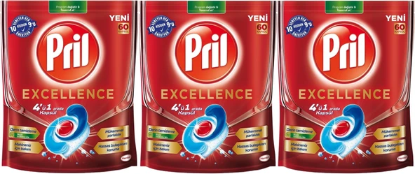 Pril Bulaşık Makinesi Deterjanı Kapsül Tablet Excellence 4 ü 1 Arada 180 Adet (3PK*60)