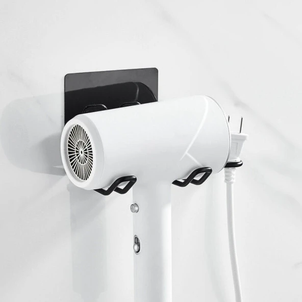 Siyah Güçlü Yapışkanlı Fön Makine Askısı Tutucu Banyo Askısı - 2