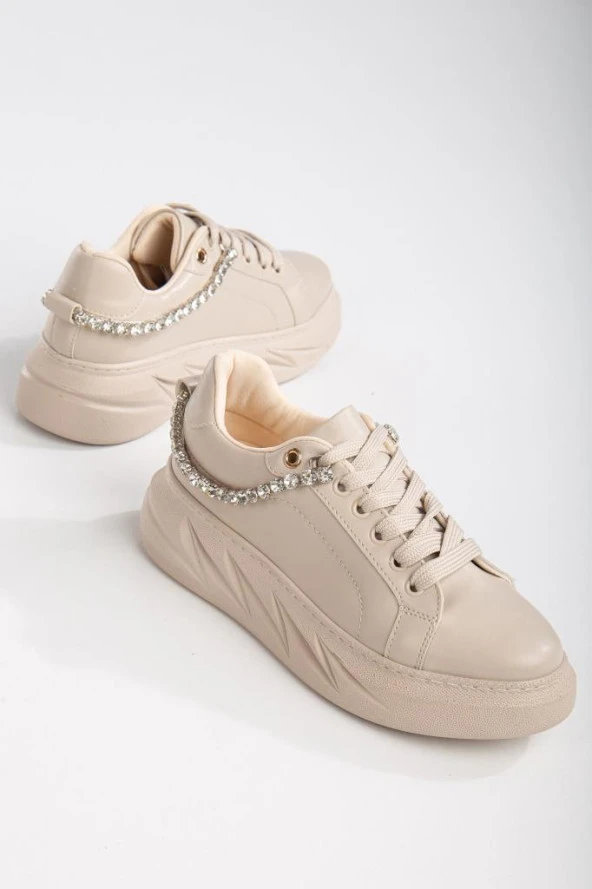 Deena Krem Kalın Tabanlı Taş Detaylı Sneakers