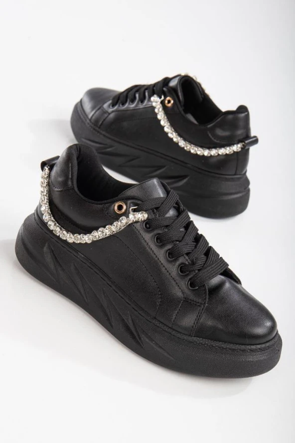 Deena Siyah Kalın Tabanlı Taş Detaylı Sneakers