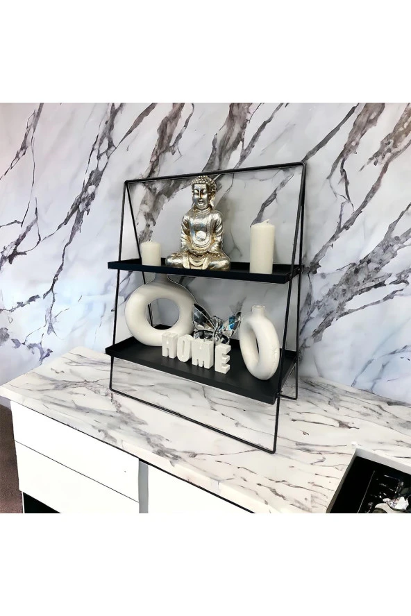 2 Katlı Üçgen Siyah Metal Banyo, Mutfak, Makyaj Organizatörü - Model 2 - 2