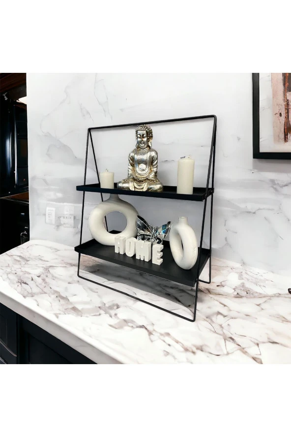 2 Katlı Üçgen Siyah Metal Banyo, Mutfak, Makyaj Organizatörü - Model 2 - 6
