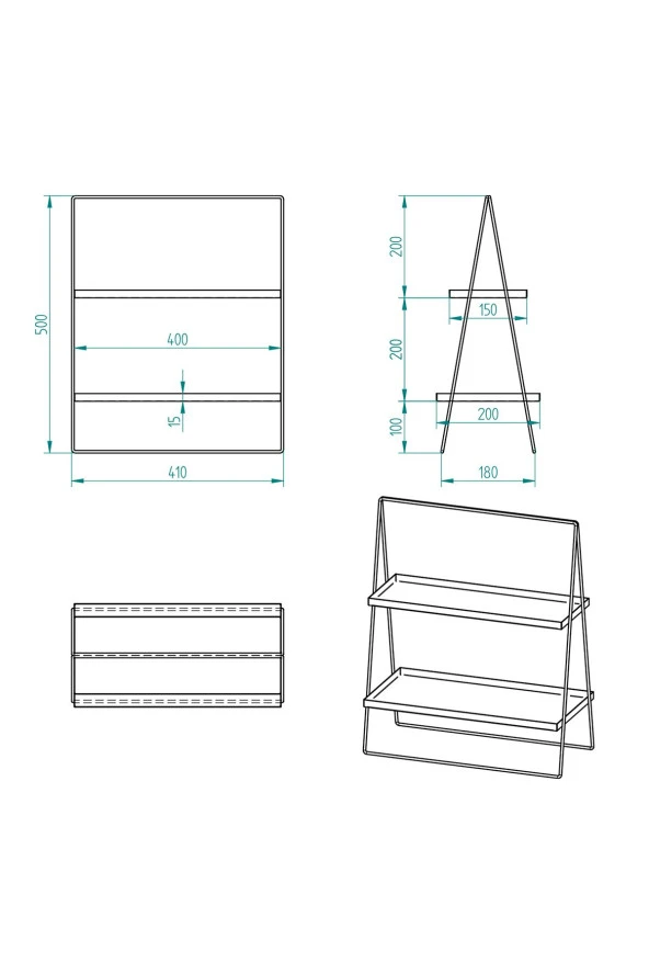 2 Katlı Üçgen Siyah Metal Banyo, Mutfak, Makyaj Organizatörü - Model 2 - 8