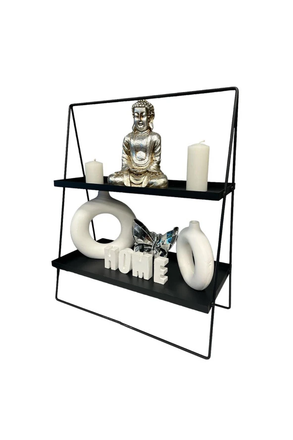 2 Katlı Üçgen Siyah Metal Banyo, Mutfak, Makyaj Organizatörü - Model 2 - 11