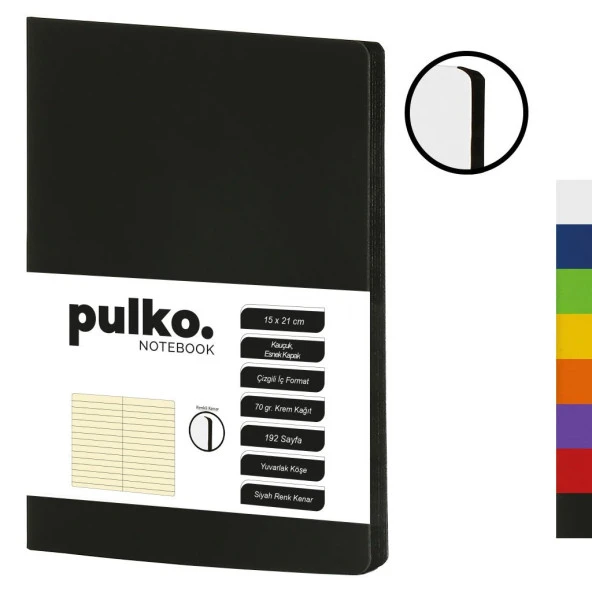 PULKO Notebook Not Defteri, (15x21cm), Kauçuk Esnek Kapak, 192 Sayfa, Krem Kağıt, Çizgili, 017,