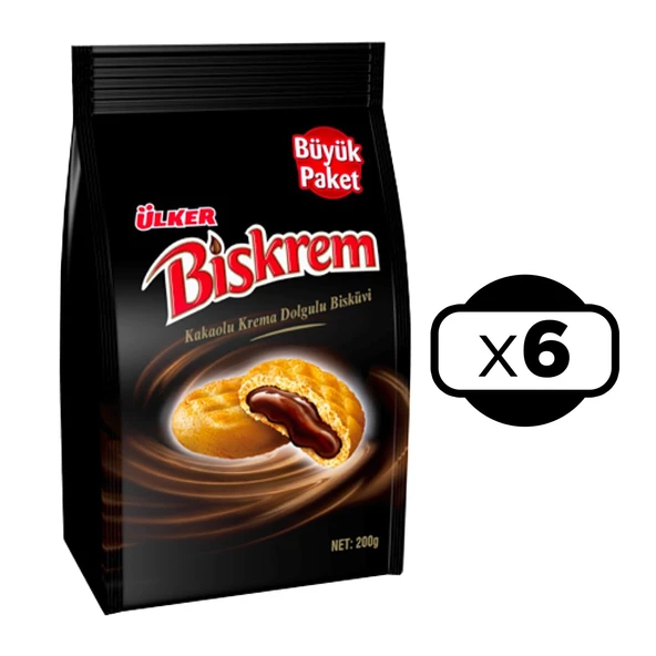 Ülker Biskrem Kakaolu Krema Dolgulu Bisküvi 200 gr x 6 Adet