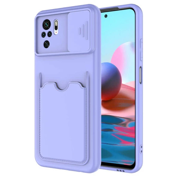 Xiaomi Redmi Note 10S Kılıf Kartlıklı Lens Kapatmalı Kapak