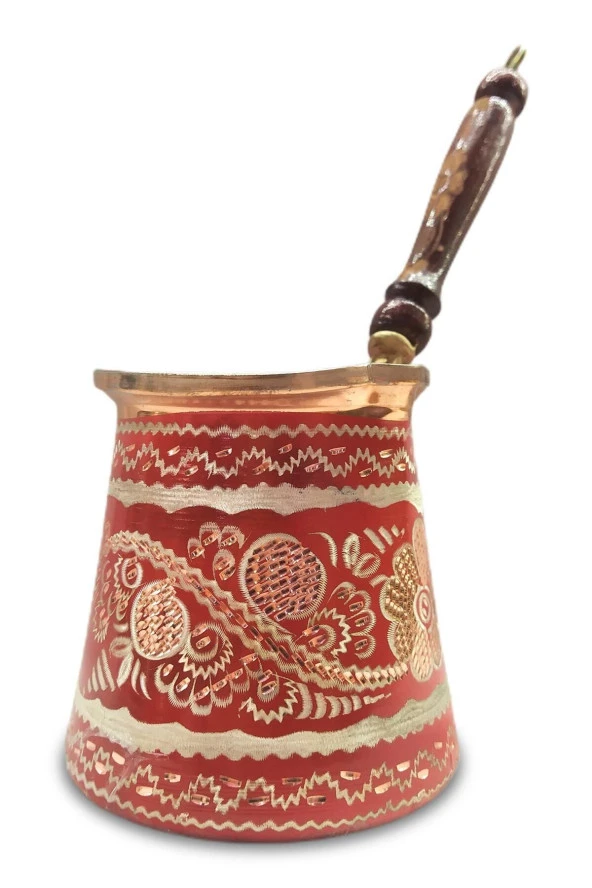 Battal Boy Özel Erzincan Işlemeli Bakır Cezve Kırmızı - Resim 2