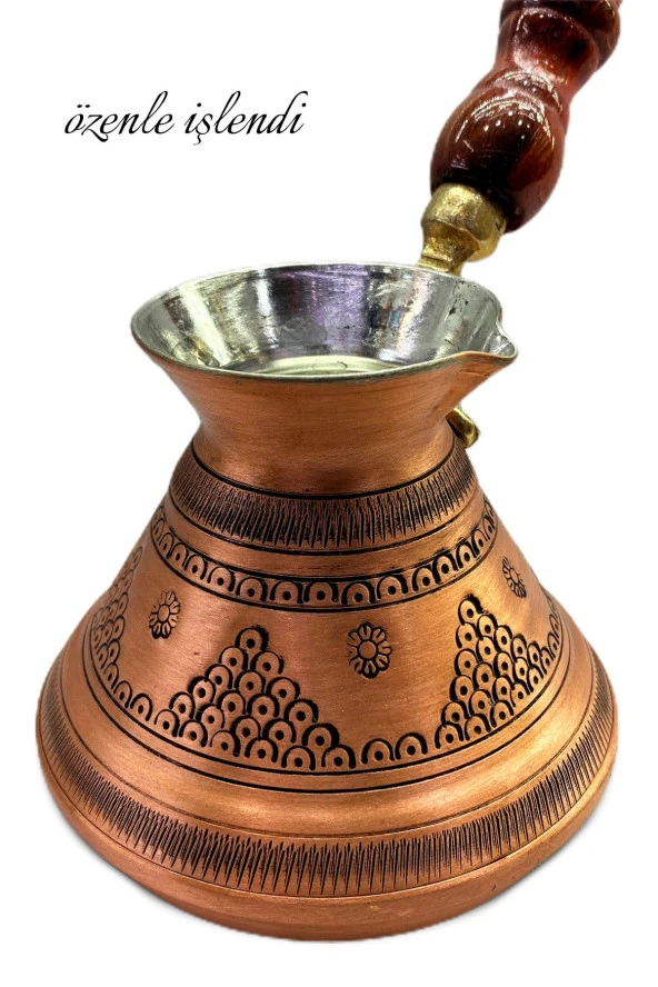 Işlemeli Ve Kalın Bakır Cezve Büyük Boy Rus Cezvesi - Resim 3