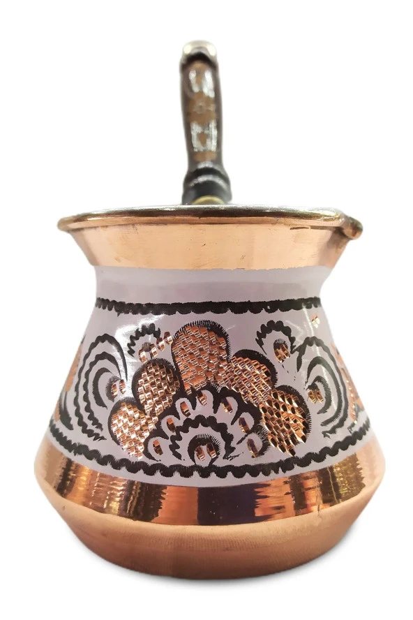 Bakır Cezve Özel Erzincan El Işlemeli 3 Kişilik Beyaz - Resim 2