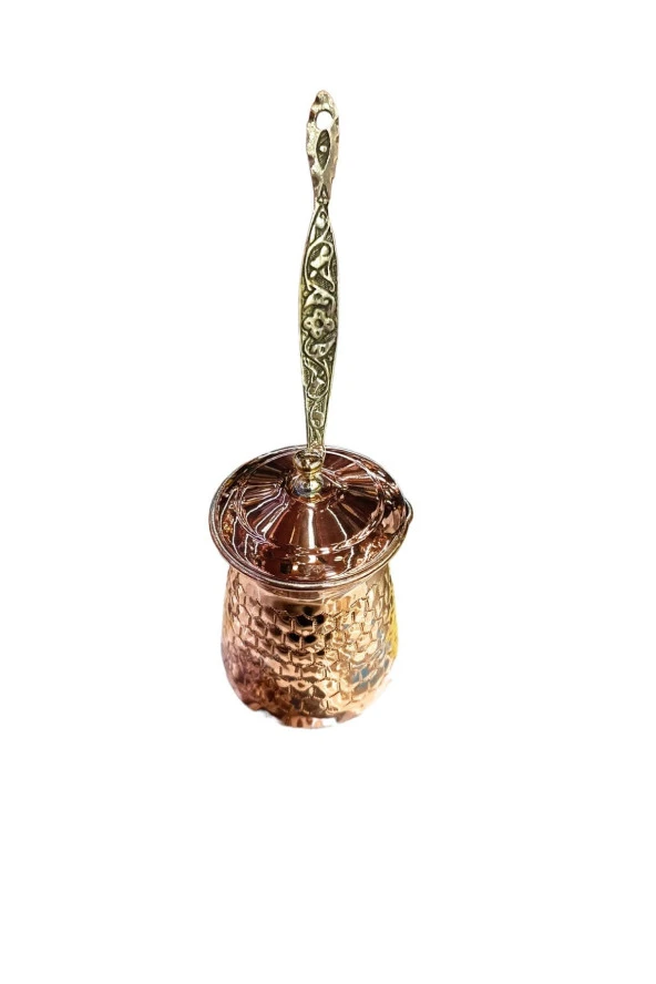 Bakır Cezve 1 Milim Kalınlığında El Dövmesi Kapaklı Cezve - Resim 2