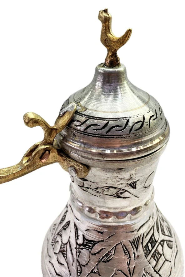 Özel Seri Kapaklı Bakır Cezve Kalın Mırra Cezvesi Nikelajlı - Resim 3