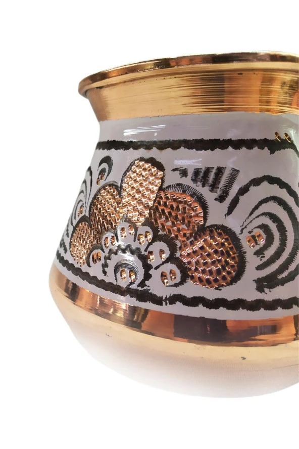 Özel Erzincan El Işlemeli Orta Boy Bakır Cezve Beyaz - Resim 2