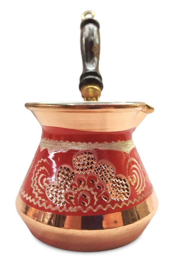 Bakır Cezve Özel Erzincan El Işlemeli 3 Kişilik Kırmızı - 2