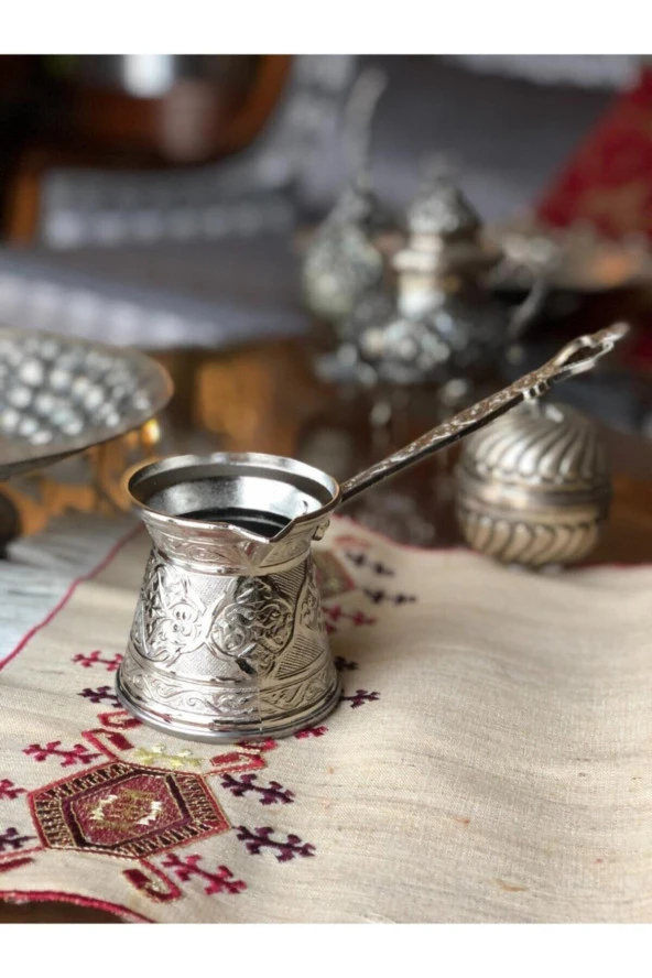 Bakır Dört Kişilik Desenli Cezve
