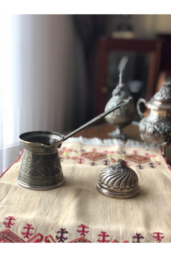 Bakır Tek Kişilik Desenli Cezve - Resim 2