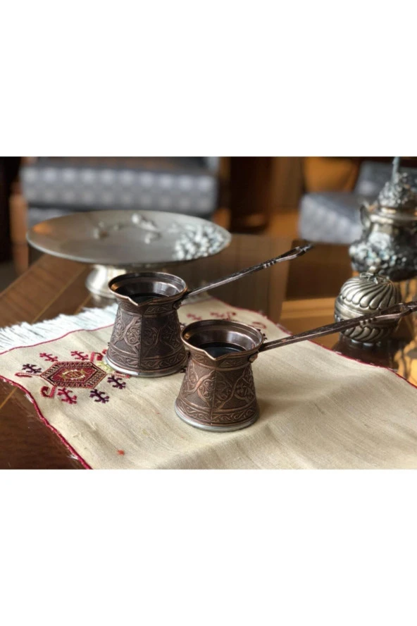 Bakır Tek Kişilik Desenli Cezve - Resim 2