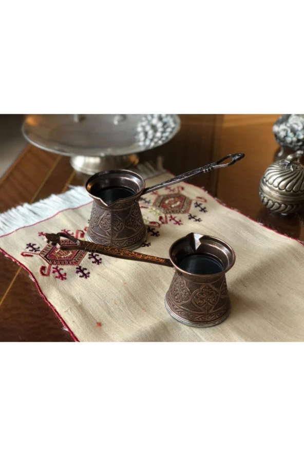 Bakır Tek Kişilik Desenli Cezve - Resim 4