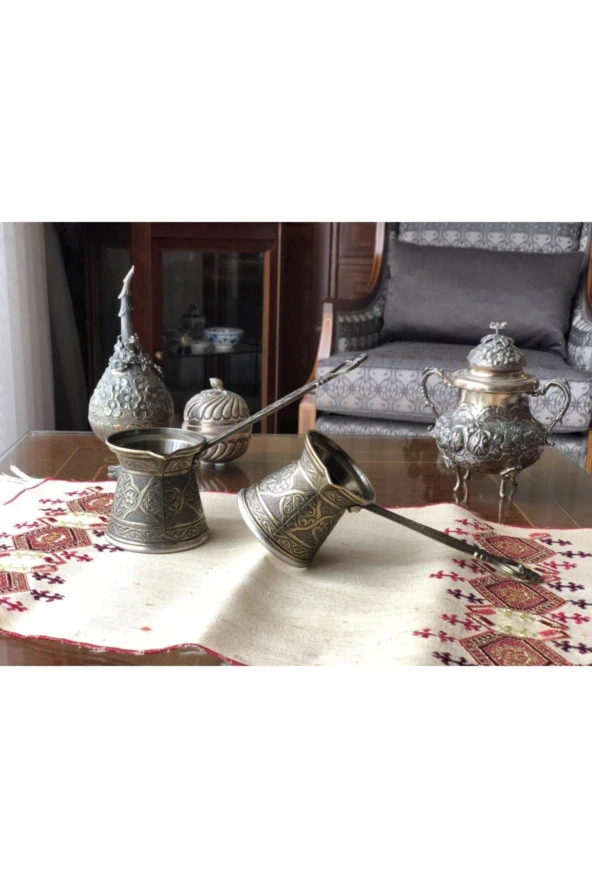 Bakır Tek Kişilik Desenli Cezve - Resim 5